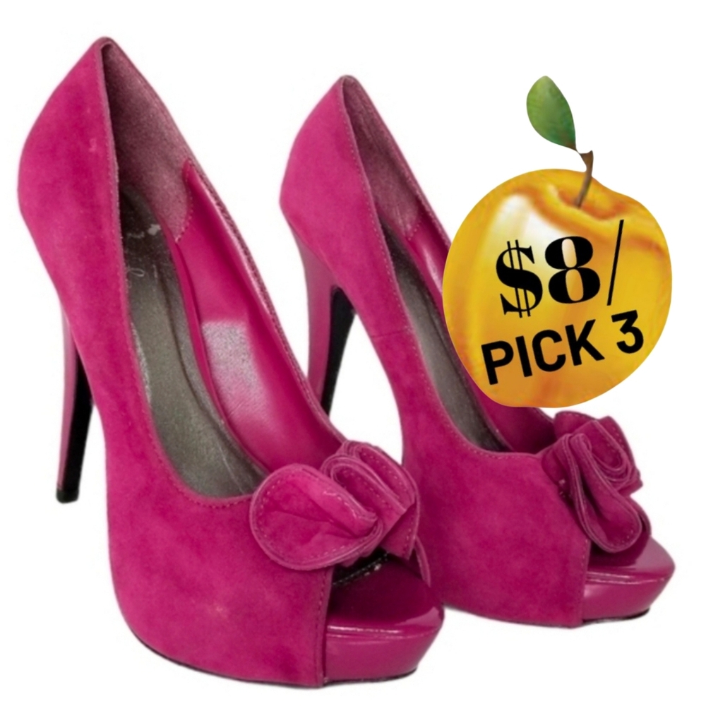 QUPID FUCHSIA FAUX SUEDE PLATFORM STILETTOS
